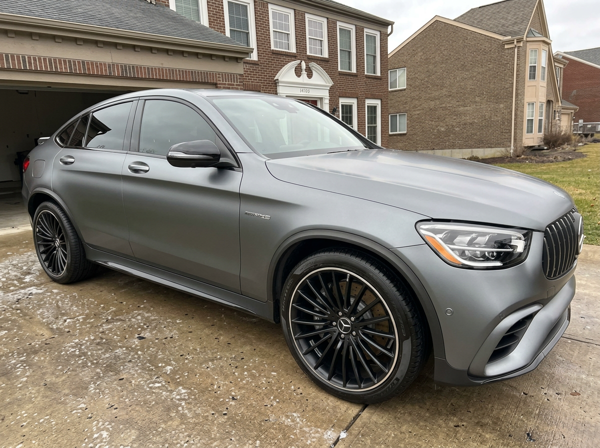 Grey Mercedes GLC coupe after detail