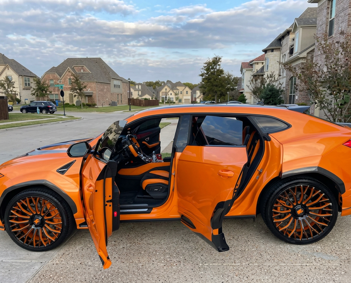 Orange wrapped SUV with custom interior