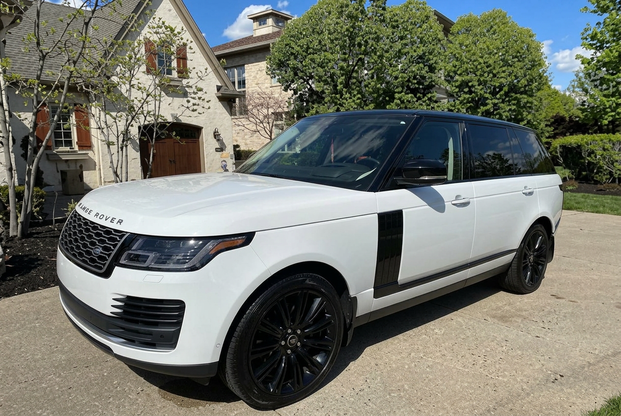 White Range Rover detailed in a driveway